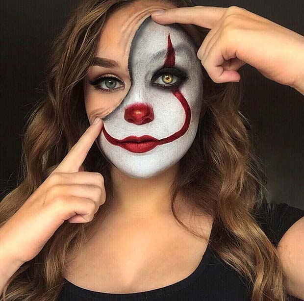 Creepy clown | 11 Creepy and Cool Halloween Makeup Ideas to Try This Year | HerBeauty