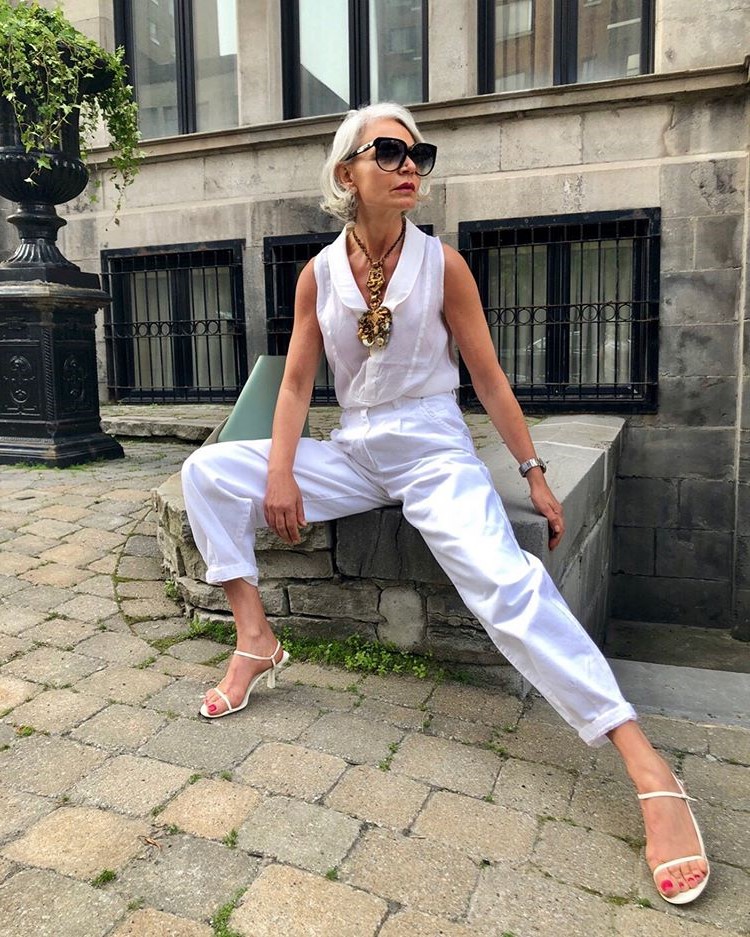 Grece Ghanem white outfit | 12 Over-50 Women With Ridiculously Good Style | Her Beauty
