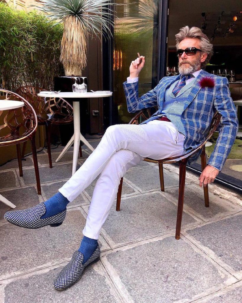 Polka dot shoes, pinstripe waistcoat, stripy tie and a checkered jacket on Pierrick Mathon | 12 Classiest Yet Fun OOTD You’ve Ever Seen From Pierrick Mathon | Her Beauty